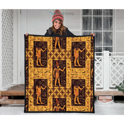 Egypt Hieroglyphics Pattern Print Design 05 Premium Quilt