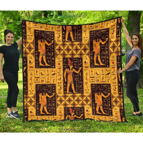 Egypt Hieroglyphics Pattern Print Design 05 Premium Quilt