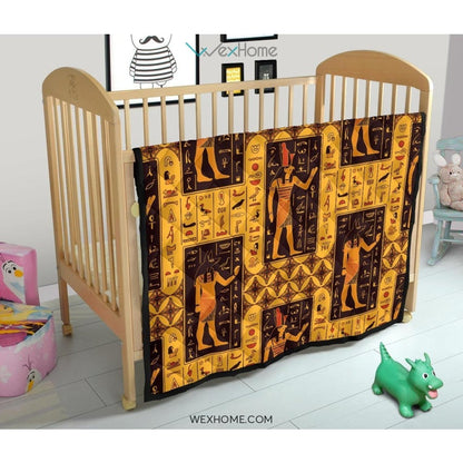 Egypt Hieroglyphics Pattern Print Design 05 Premium Quilt