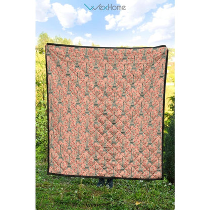Eiffel Tower Flower Background Pattern Print Design 03 Premium Quilt