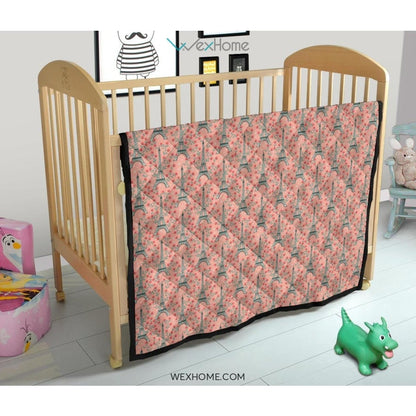 Eiffel Tower Flower Background Pattern Print Design 03 Premium Quilt