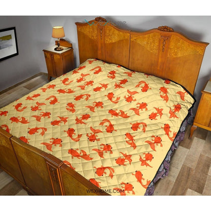 Goldfish Pattern Print Design 02 Premium Quilt