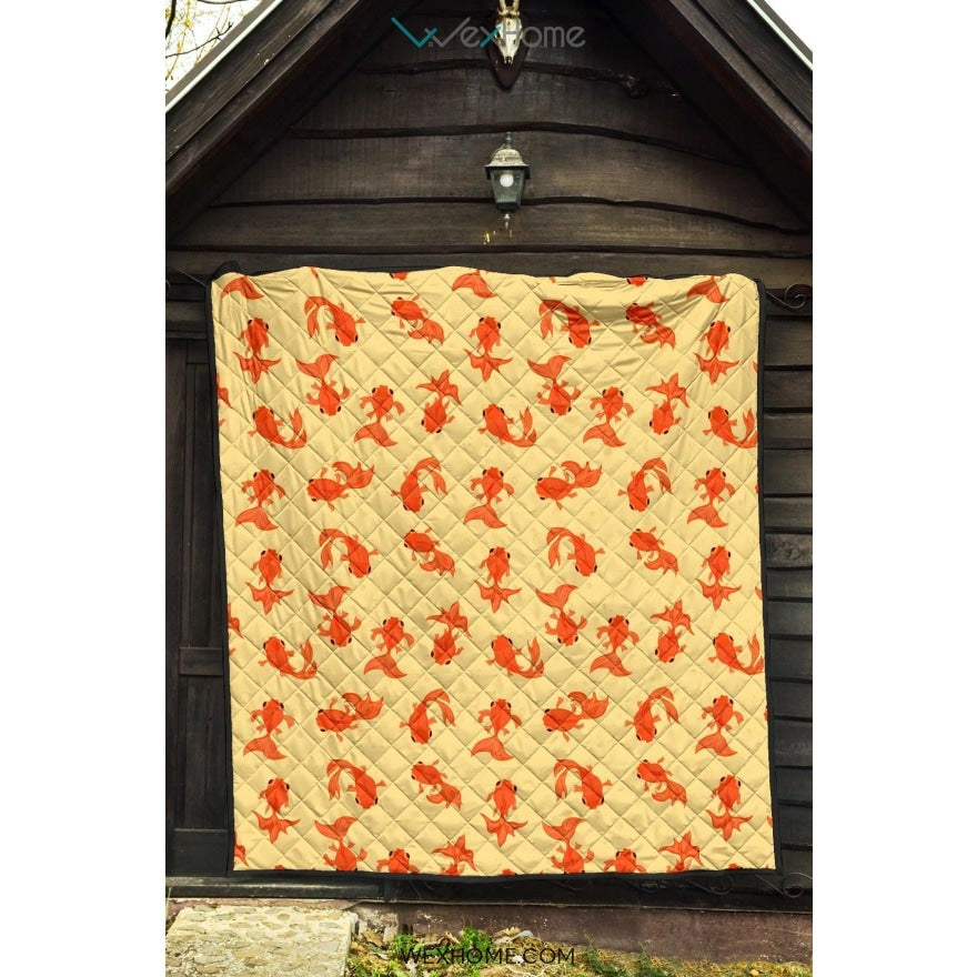 Goldfish Pattern Print Design 02 Premium Quilt