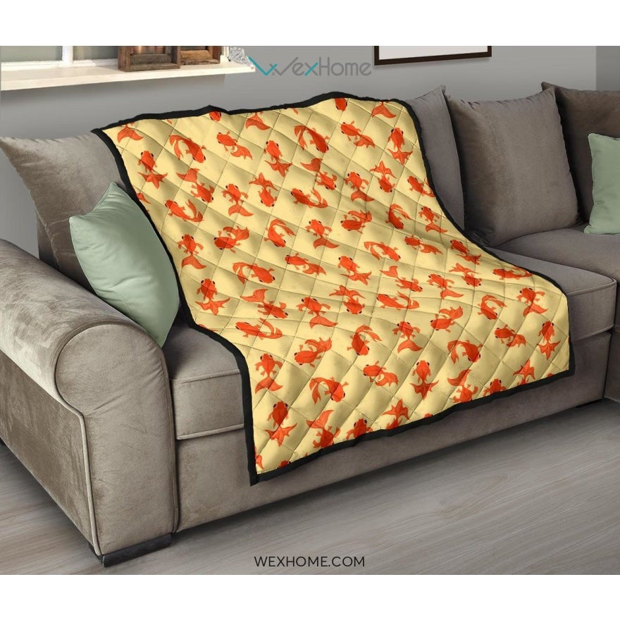 Goldfish Pattern Print Design 02 Premium Quilt