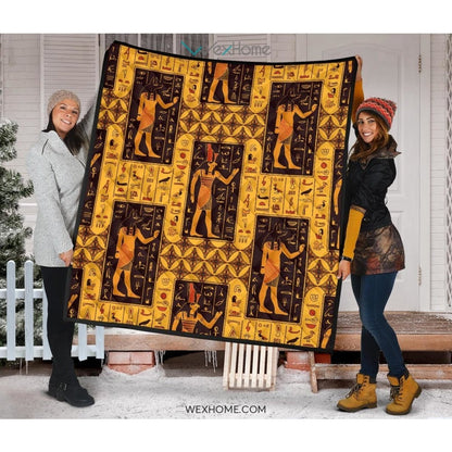 Egypt Hieroglyphics Pattern Print Design 05 Premium Quilt