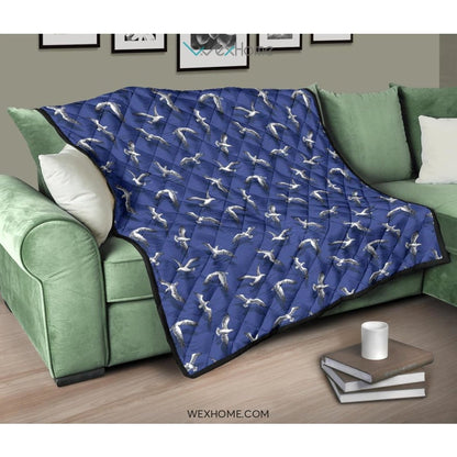 Seagull Pattern Print Design 03 Premium Quilt