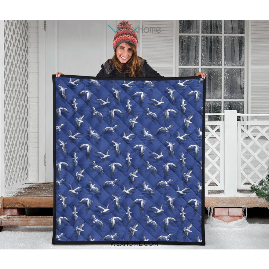 Seagull Pattern Print Design 03 Premium Quilt