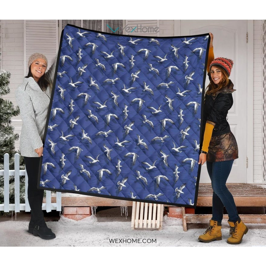 Seagull Pattern Print Design 03 Premium Quilt