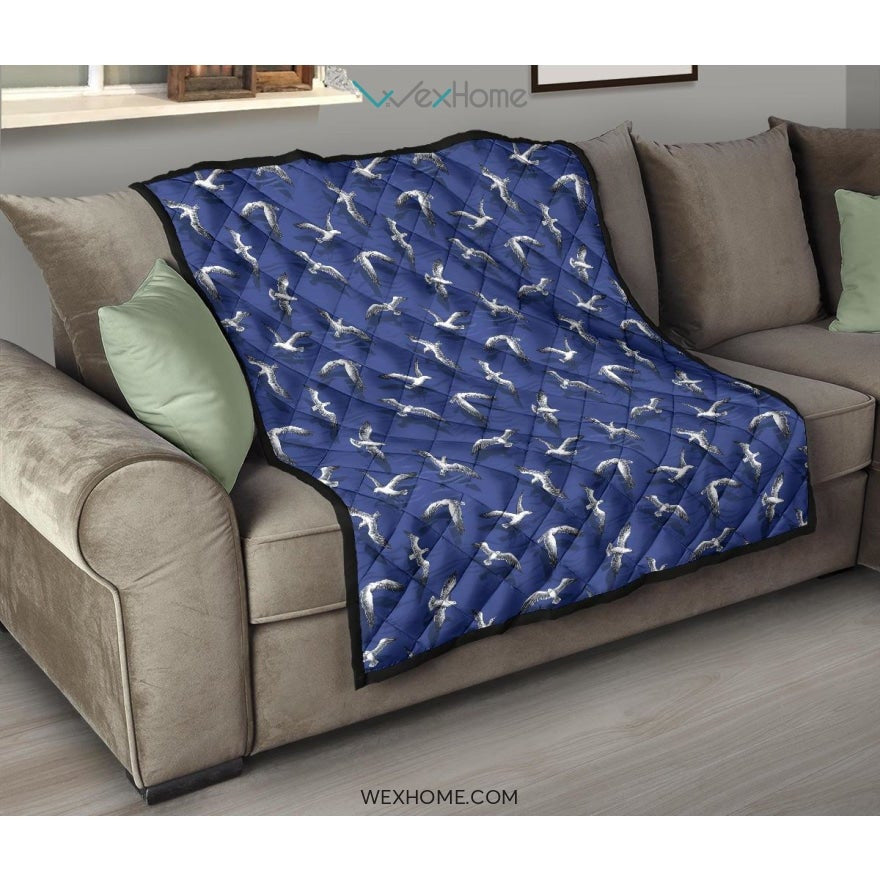 Seagull Pattern Print Design 03 Premium Quilt