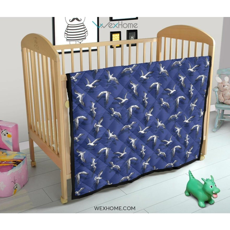 Seagull Pattern Print Design 03 Premium Quilt