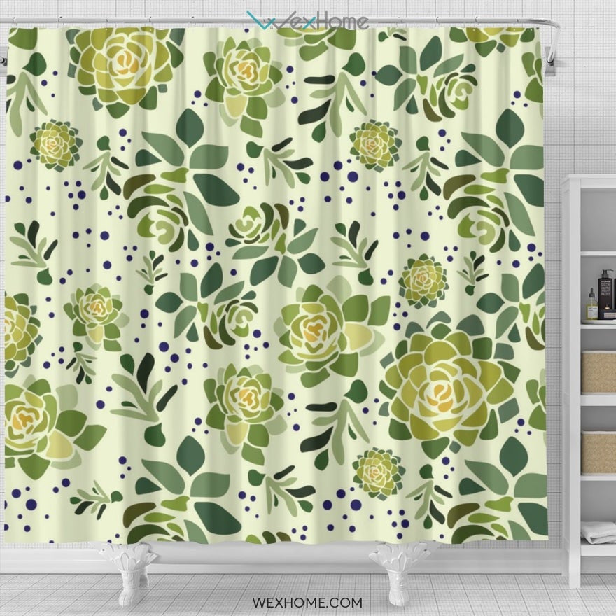 Succulent Water color Art Print Unique Design Shower Curtain