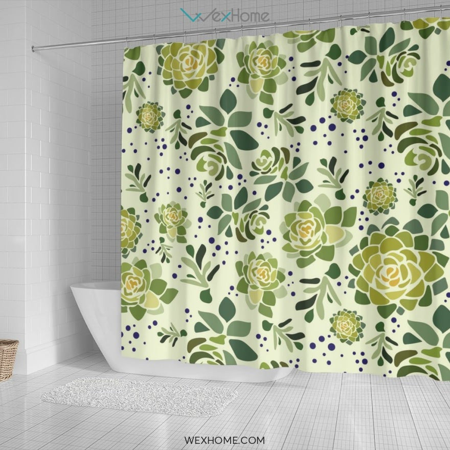 Succulent Water color Art Print Unique Design Shower Curtain