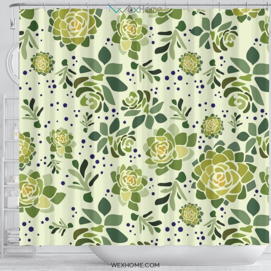 Succulent Water color Art Print Unique Design Shower Curtain