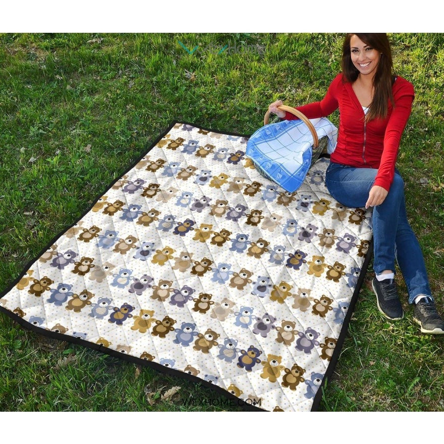Teddy Bear Pattern Print Design 02 Premium Quilt