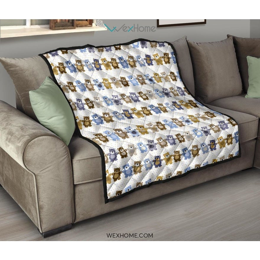 Teddy Bear Pattern Print Design 02 Premium Quilt