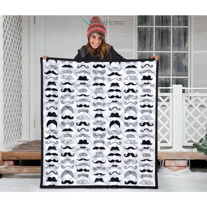 Mustache Beard Pattern Print Design 04 Premium Quilt