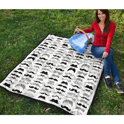 Mustache Beard Pattern Print Design 04 Premium Quilt