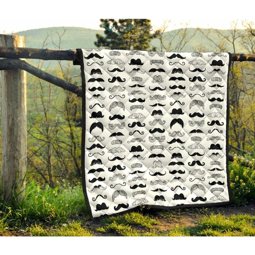 Mustache Beard Pattern Print Design 04 Premium Quilt