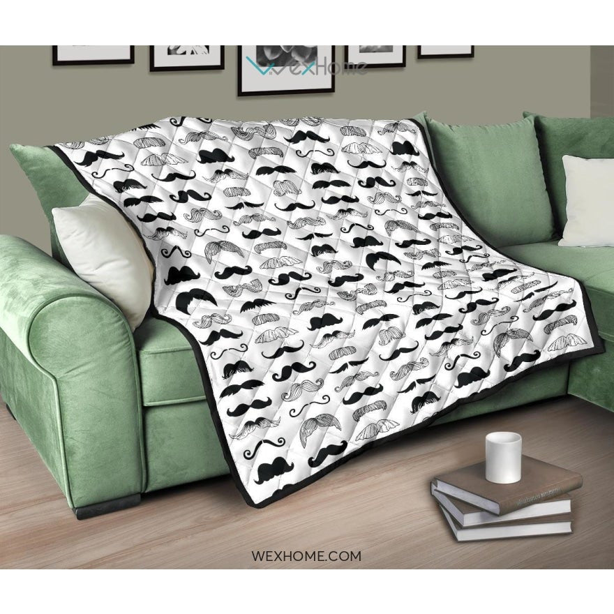 Mustache Beard Pattern Print Design 04 Premium Quilt