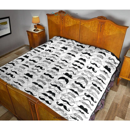 Mustache Beard Pattern Print Design 04 Premium Quilt