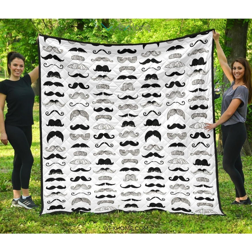 Mustache Beard Pattern Print Design 04 Premium Quilt