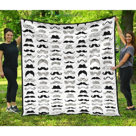 Mustache Beard Pattern Print Design 04 Premium Quilt