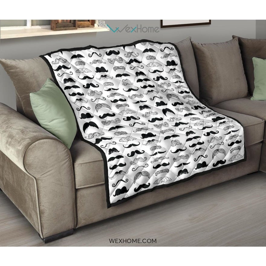 Mustache Beard Pattern Print Design 04 Premium Quilt
