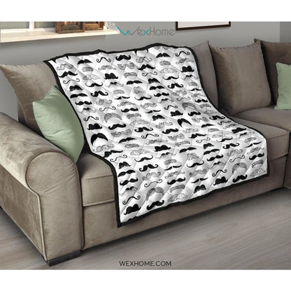 Mustache Beard Pattern Print Design 04 Premium Quilt