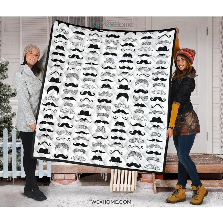 Mustache Beard Pattern Print Design 04 Premium Quilt