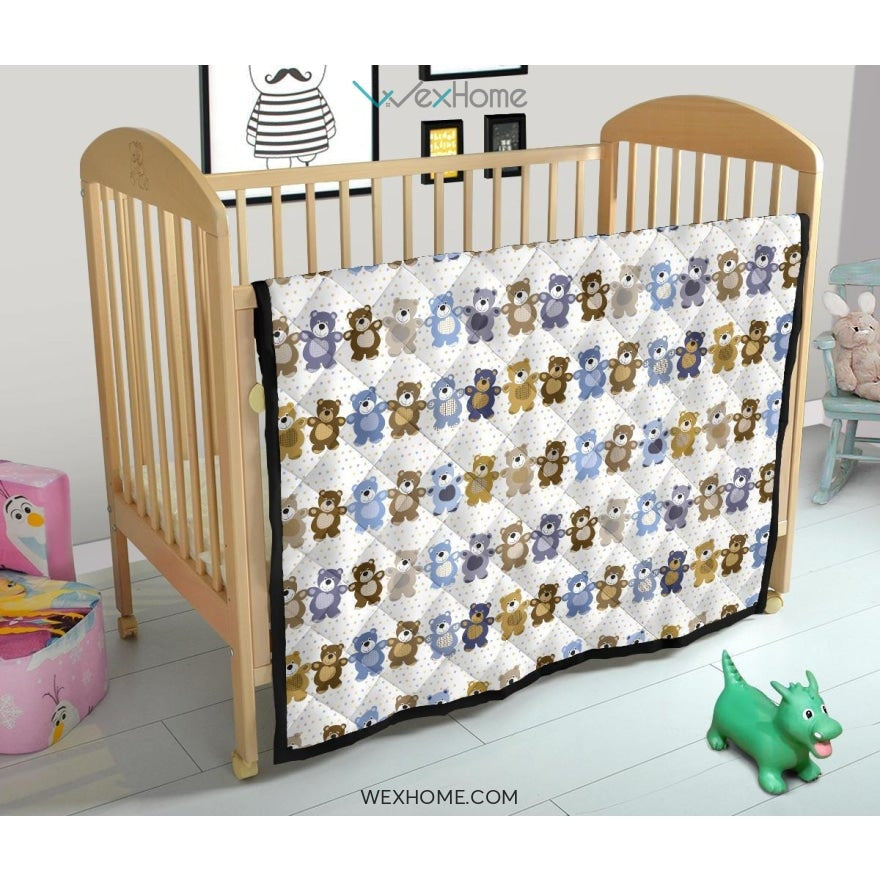 Teddy Bear Pattern Print Design 02 Premium Quilt