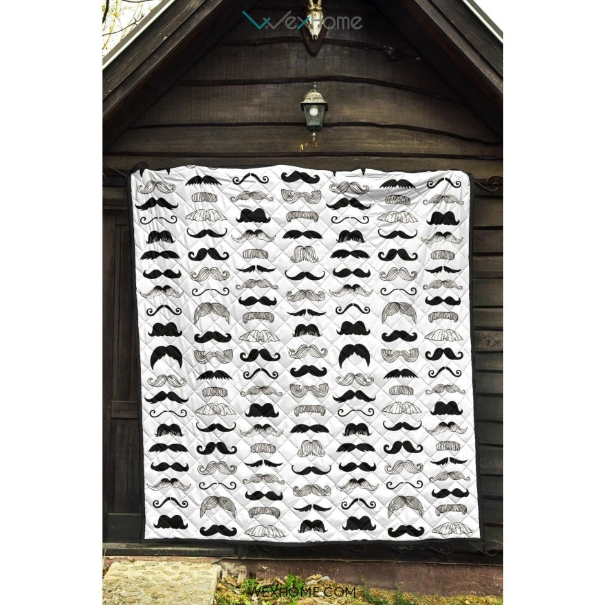 Mustache Beard Pattern Print Design 04 Premium Quilt