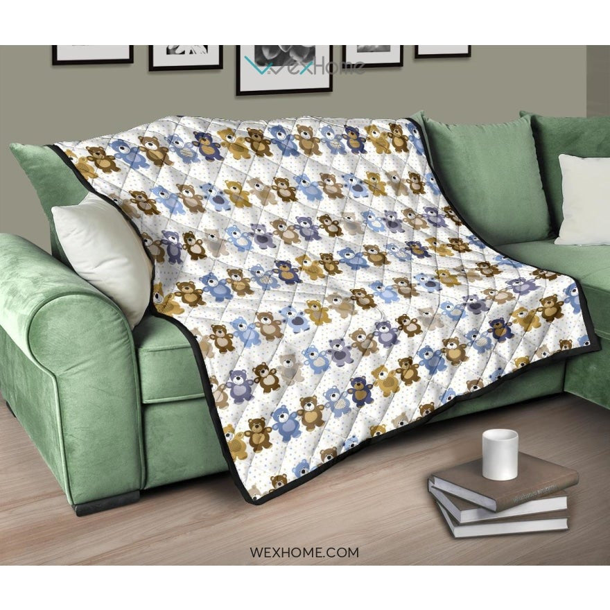 Teddy Bear Pattern Print Design 02 Premium Quilt