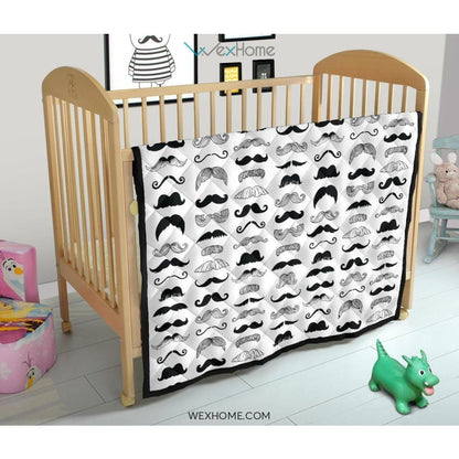 Mustache Beard Pattern Print Design 04 Premium Quilt
