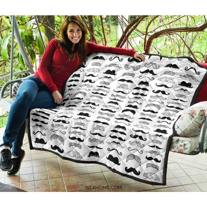 Mustache Beard Pattern Print Design 04 Premium Quilt