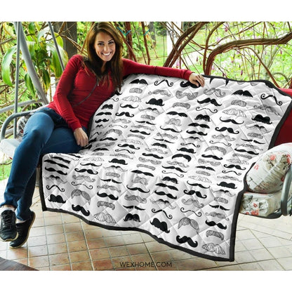 Mustache Beard Pattern Print Design 04 Premium Quilt