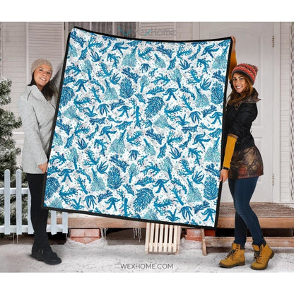 Coral Reef Pattern Print Design 01 Premium Quilt