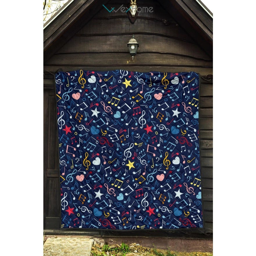 Music Notes Pattern Print Design 03 Premium Quilt