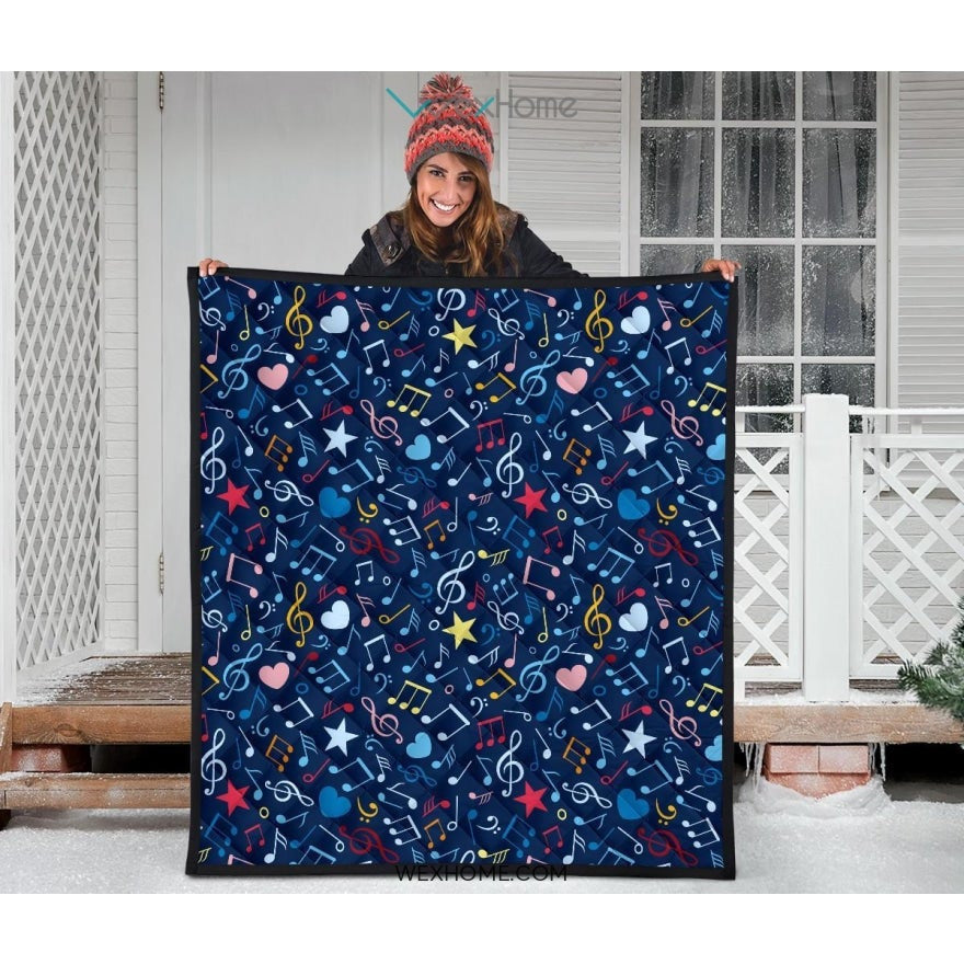 Music Notes Pattern Print Design 03 Premium Quilt