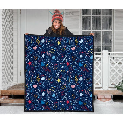 Music Notes Pattern Print Design 03 Premium Quilt