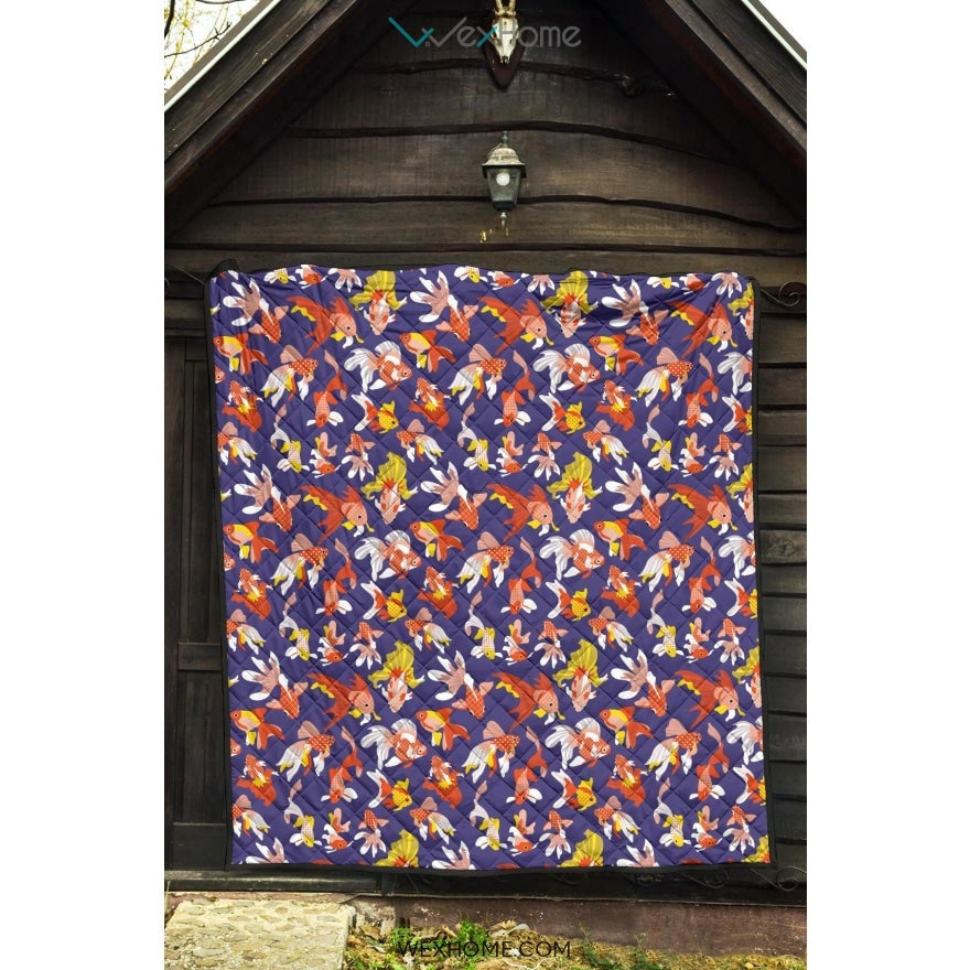Goldfish Pattern Print Design 04 Premium Quilt