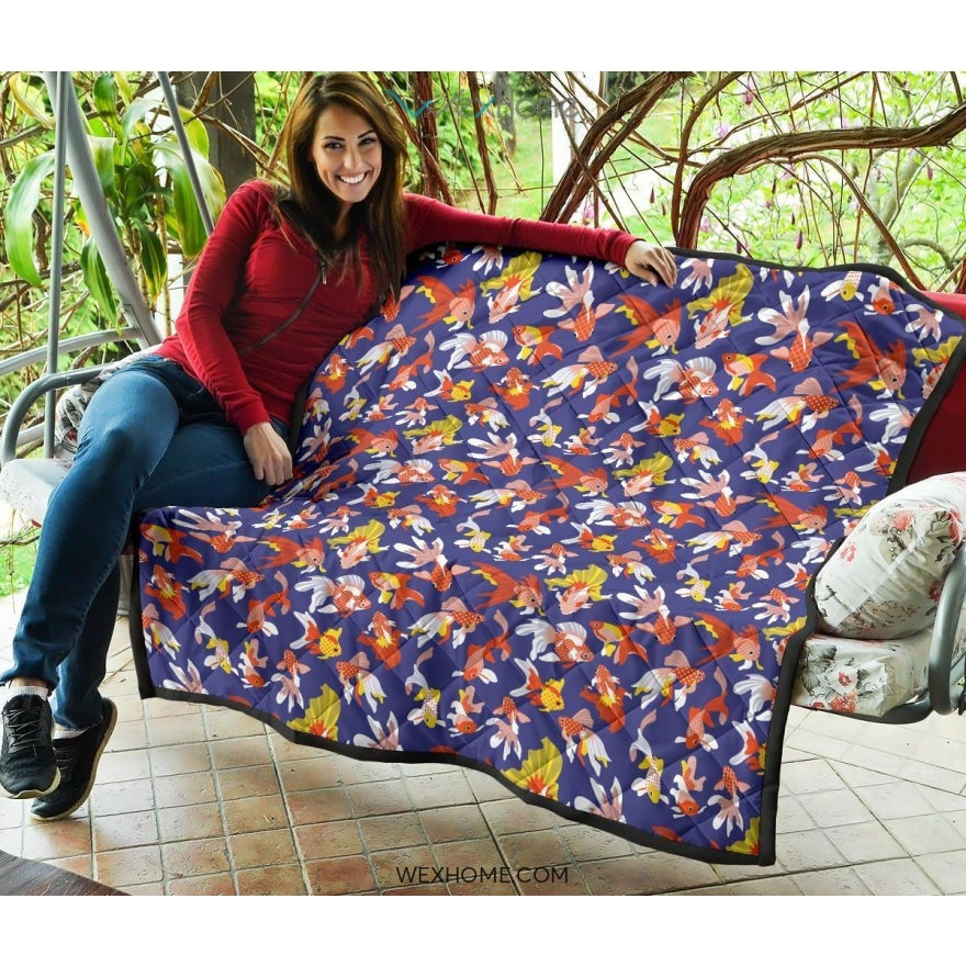 Goldfish Pattern Print Design 04 Premium Quilt
