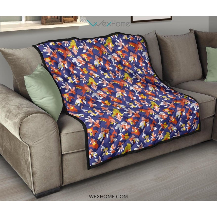 Goldfish Pattern Print Design 04 Premium Quilt