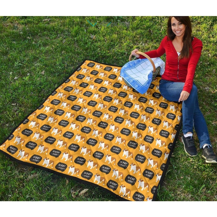 English Bulldog Pattern Print Design 04 Premium Quilt