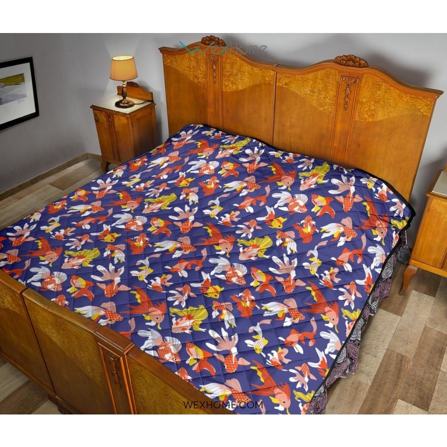 Goldfish Pattern Print Design 04 Premium Quilt