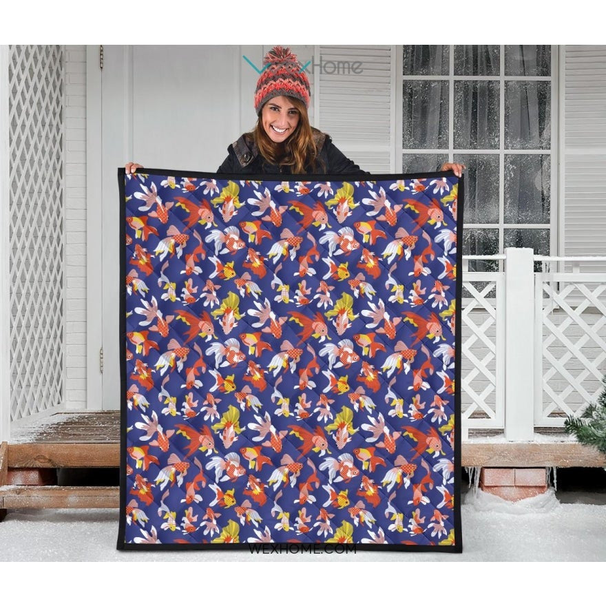 Goldfish Pattern Print Design 04 Premium Quilt