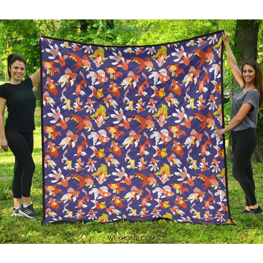 Goldfish Pattern Print Design 04 Premium Quilt