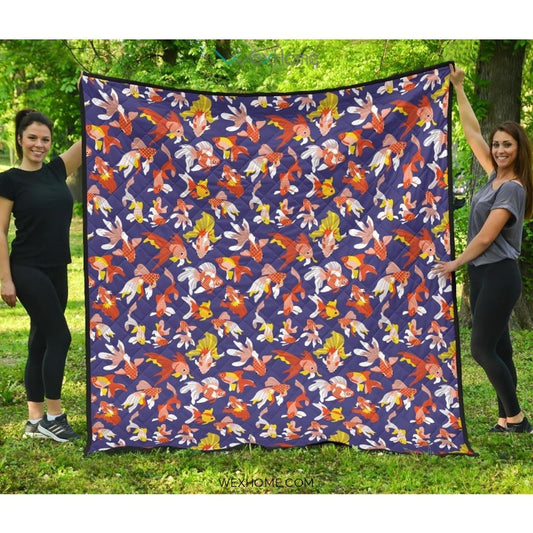 Goldfish Pattern Print Design 04 Premium Quilt