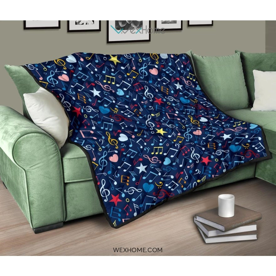 Music Notes Pattern Print Design 03 Premium Quilt