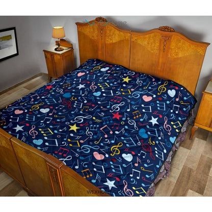 Music Notes Pattern Print Design 03 Premium Quilt