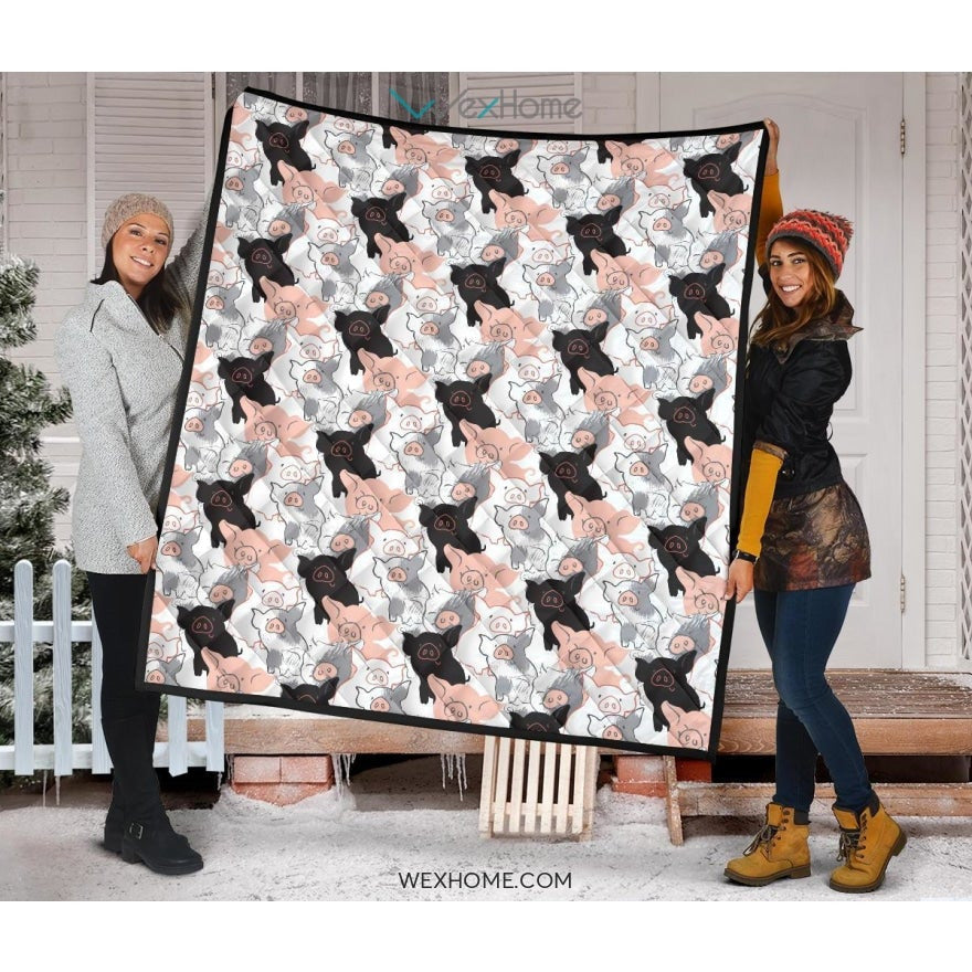 Pig Pattern Print Design 05 Premium Quilt